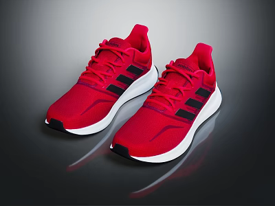 Red Casual Sporty Sneakers With Black Stripes And White Sole Design 3d model