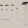 Modern Shower Systems with Rainfall and Handheld Sprayers Mounted on Beige Wall 3d model