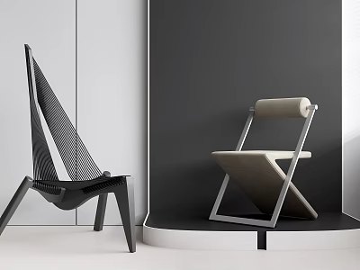 Modern Stylish Lounge Chairs With Black Mesh And Beige Leather Seats Metal Frame Design 3d model