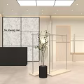 Modern Clothing Store Exterior with Glass Door Window Display Mannequins and Interior Racks