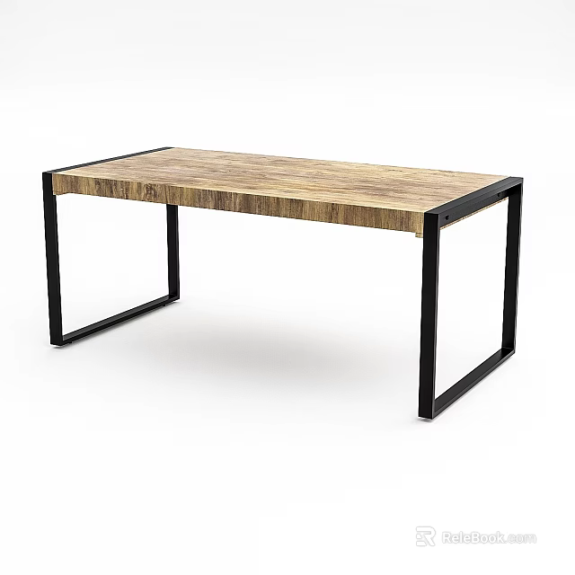 Sturdy Modern Functional Table With Wooden Top And Black Metal Frame 3d model 