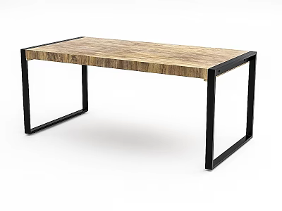 Sturdy Modern Functional Table With Wooden Top And Black Metal Frame 3d model