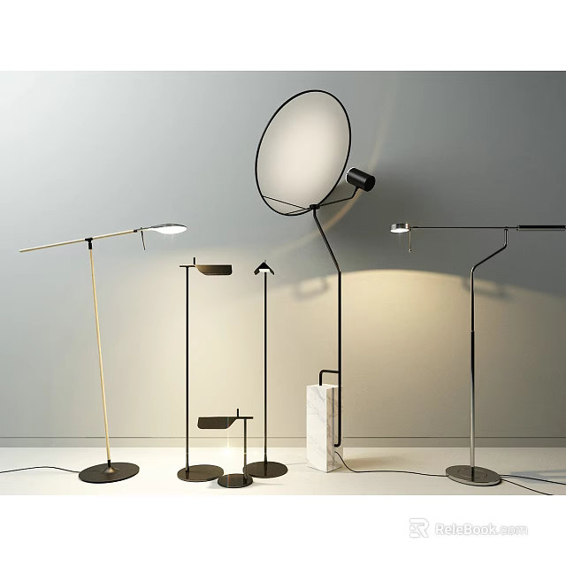 Modern Floor Lamps With Various Metal Designs And Marble Base Accents 3d model 