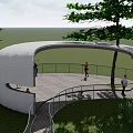 Outdoor Roadside Pedestrian Platform With Circular Design Railing Trees And Grassland