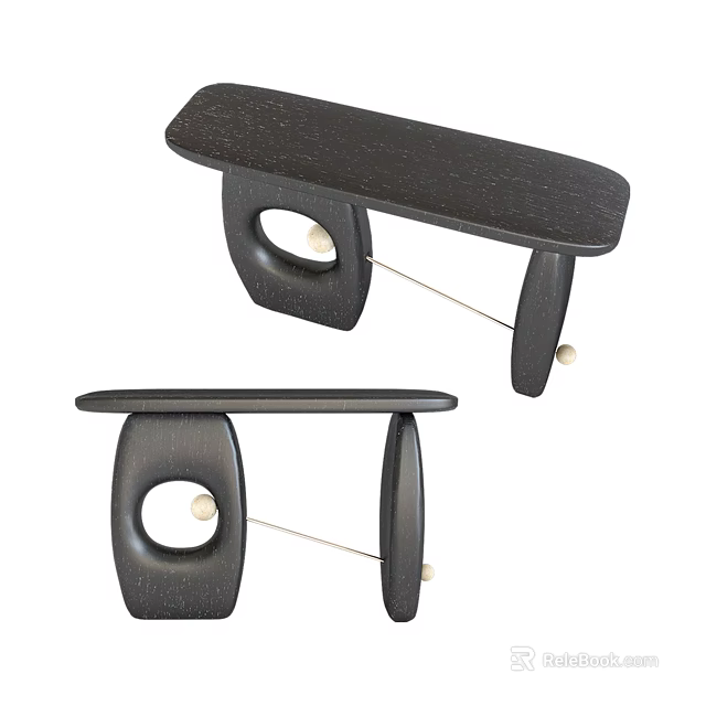 Minimalist Modern Black Wooden Side Table With Circular Cutouts And Curved Legs For Home Decor 3d model 