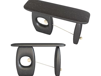 Minimalist Modern Black Wooden Side Table With Circular Cutouts And Curved Legs For Home Decor 3d model