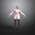 Female Character With Pink Hair Wearing Pink Coat Black Stockings And Black Shoes Standing 3d model