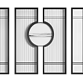 Modern Glass Partition Design with Vertical Stripes and Circular Window Frames 3d model