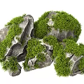 Rockery Stones With Green Moss And Natural Surface Texture For Garden Decoration