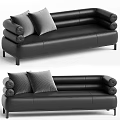 Modern Black Leather Multi Seat Sofa With Grey Cushions And Cylindrical Armrests