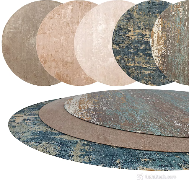 Stylish Round Rugs With Various Textured Patterns And Neutral Blue Tones 3d model