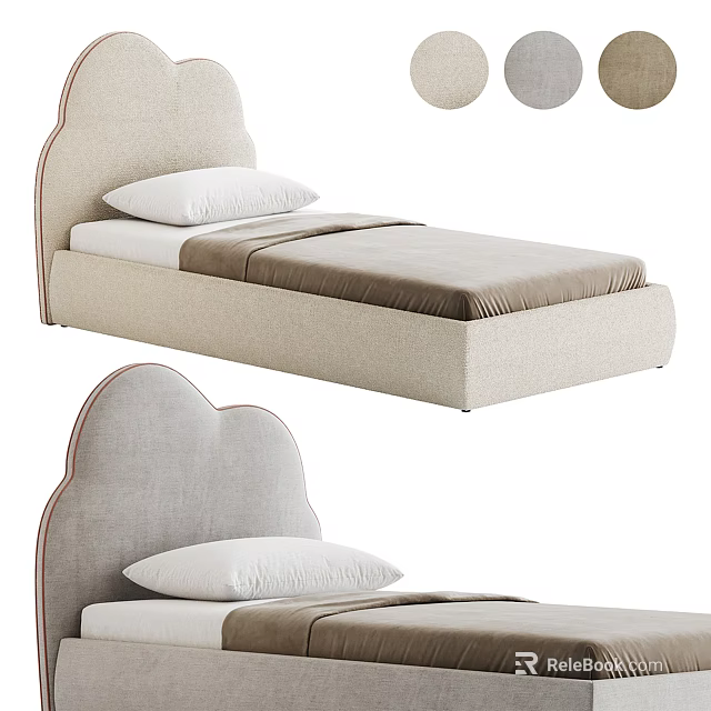 Soft Fabric Upholstered Kids Bed With Curved Headboard And Multiple Colors 3d model 