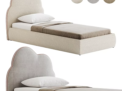 Soft Fabric Upholstered Kids Bed With Curved Headboard And Multiple Colors 3d model