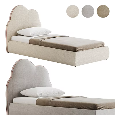 Soft Fabric Upholstered Kids Bed With Curved Headboard And Multiple Colors 3d model