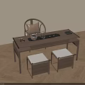 Minimalist Tea Table and Chairs with Tea Set on Light Colored Rug and Wooden Floor
