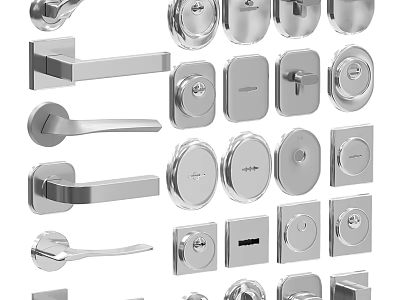 Various Modern Door Handles With Sleek Designs And Metal Finishes For Home Interior Decor 3d model