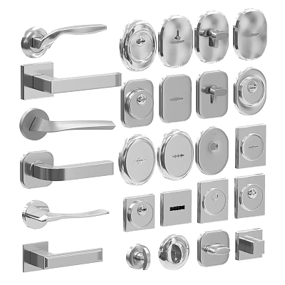 Various Modern Door Handles With Sleek Designs And Metal Finishes For Home Interior Decor 3d model