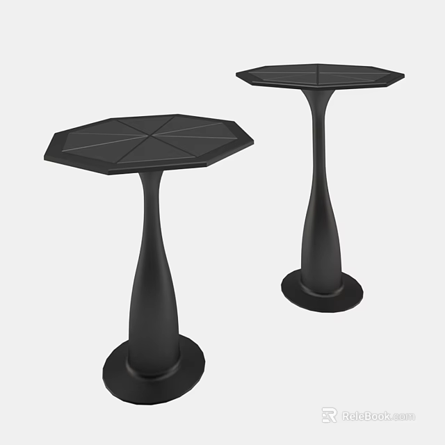 Two Black Modern Minimalist Side Tables With Octagonal Tabletop And Curved Column Base 3d model