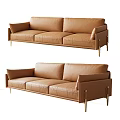 Brown Leather Three Seater Sofa in Modern Design with Gold Metal Legs
