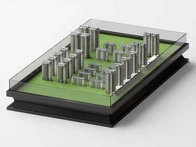 Architectural Model of Urban Area Featuring High Rise Buildings Green Grass and Glass Cover 3d model