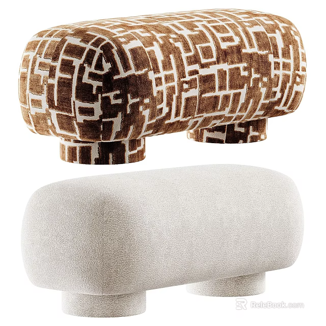 Stylish Upholstered Lazy Sofas With Geometric Print And Soft Plain Cream Fabric For Home Use 3d model 