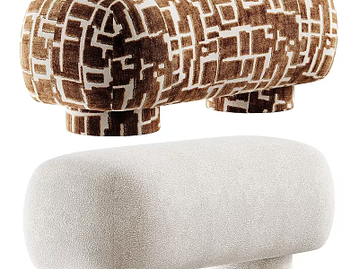 Stylish Upholstered Lazy Sofas With Geometric Print And Soft Plain Cream Fabric For Home Use 3d model