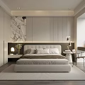 Modern Bedroom Interior With Marble Wall Decor Wooden Slat Wall Bed Nightstand And Desk