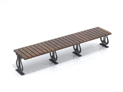Modern Wooden Bench With Metal Frame And Sleek Design For Outdoor Spaces 3d model