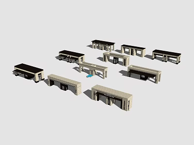 Various Architectural Entry Gate Designs With Stone Frames And Covered Tops 3d model