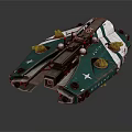Futuristic Green And White Scifi Spaceship With Red Thrusters And Turret Details