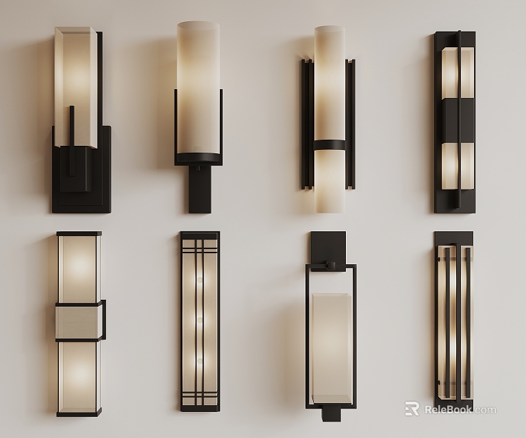 Modern Wall Lamps In Various Designs With Metal Frames And Glass Shades For Interior Decor 3d model 