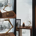Modern LED Strip Wall Lamp Illuminating Interior With Window Snow View And Decorative Table 3d model