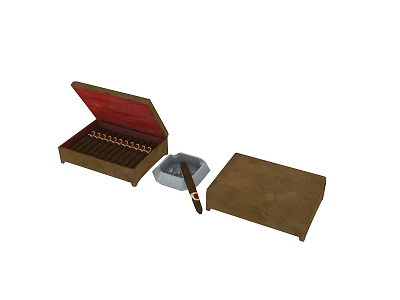 Open Cigar Box With Cigars Ashtray And Closed Case On White Background 3d model