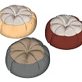 Round Fabric Poufs In Beige Red Gray With Petal Shaped Tops For Living Room