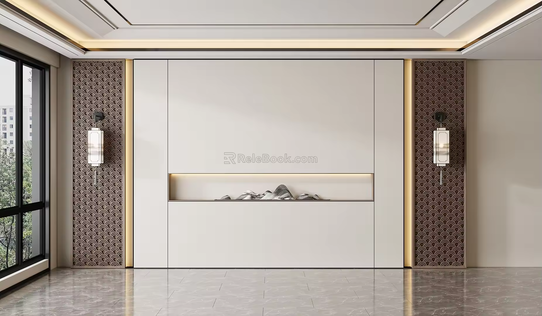 New Chinese style sofa background wall lamp 3d model