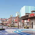 Traditional Chinese Commercial Street with Modern High Rise Buildings Trees and Pedestrians