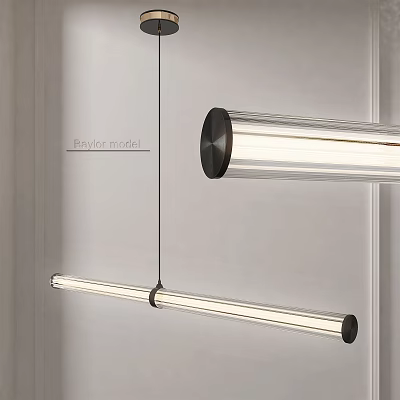 Modern Cylindrical Pendant Lights With Metal Finish And Black Details Hanging In Minimalist Interior 3d model