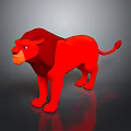 Detailed Red 3D Lion Character Standing On Shiny Black Background Surface 3d model