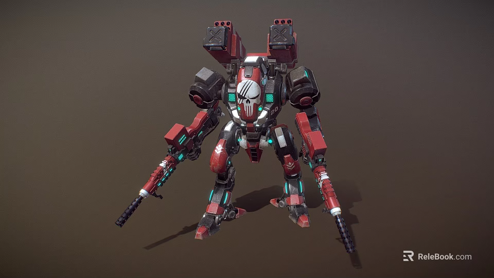 Red And Black Mechanical Robot Warrior Character For Game And Movie With Arm Weapons 3d model 