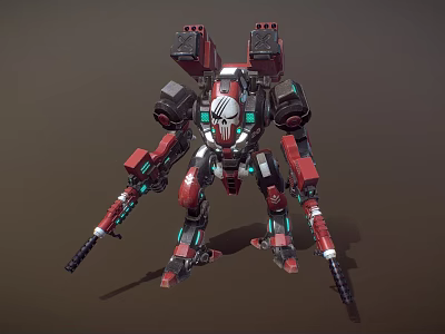 Red And Black Mechanical Robot Warrior Character For Game And Movie With Arm Weapons 3d model
