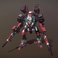 Red And Black Mechanical Robot Warrior Character For Game And Movie With Arm Weapons