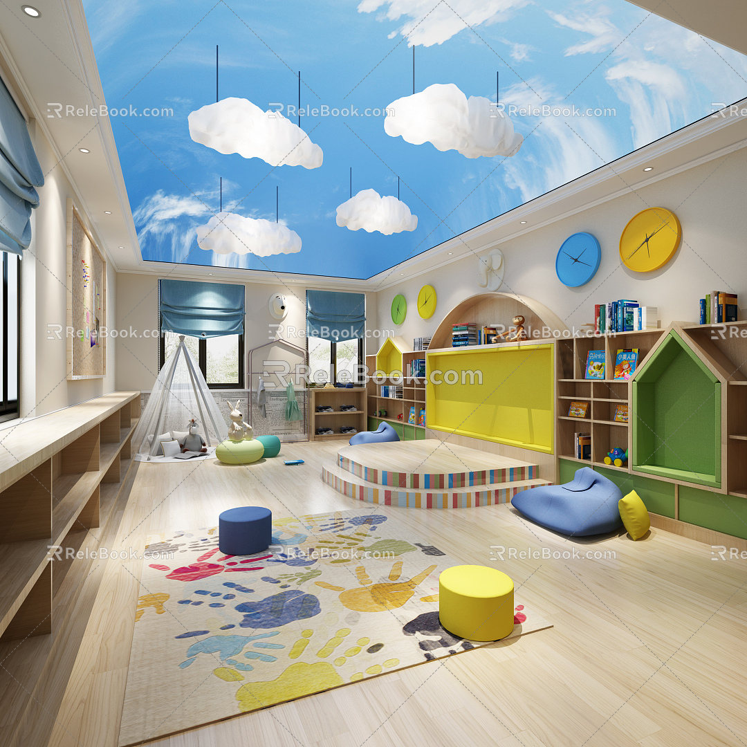 Modern Kindergarten Kindergarten Reading Room 3d model