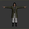 Man Wearing Green Coat Dark Inner Shirt With Arms Outstretched Against Gray Background