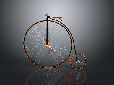 Vintage High Wheel Bicycle With Black And Orange Frame And Spoked Wheels 3d model
