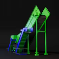 Green Industrial Conveyor Equipment Featuring Blue Components Inclined Structure Support Legs And Platform