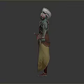 Futuristic Biomechanical Character With Silver Armor Green Red Accents And Long Tunic