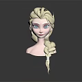 Animated Elsa Character Head Model With Blonde Braided Hair And Blue Eyes 3d model