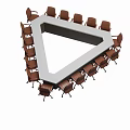 Triangular Conference Table Surrounded by Brown Office Chairs in Meeting Space 3d model
