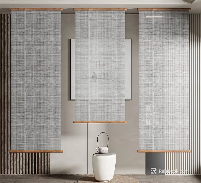 Modern Home Interior Design With Stylish Roller Blinds And Window Decor Elements 3d model 