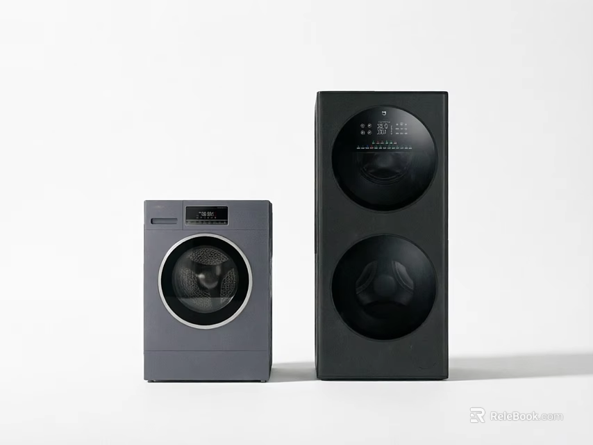 Two Modern Black Household Appliances With Sleek Design And Circular Features 3d model 